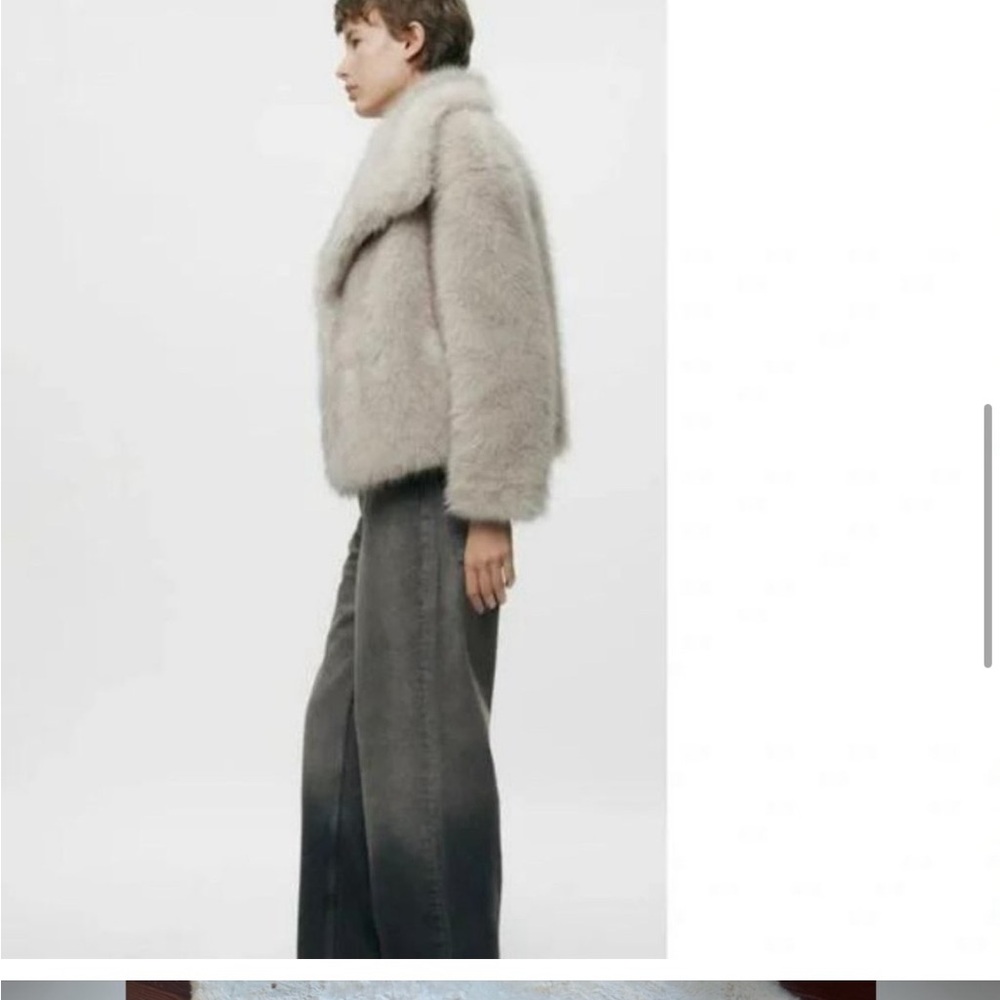 ZARA NEW WOMAN FAUX FUR JACKET ZW COLLECTION TAUPE GREY S